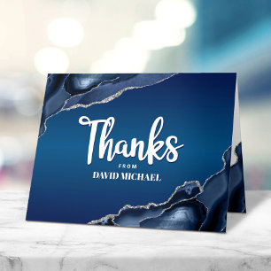 Carte De Remerciements Bar Mitzvah Modern Navy Blue Ombre Agate Script