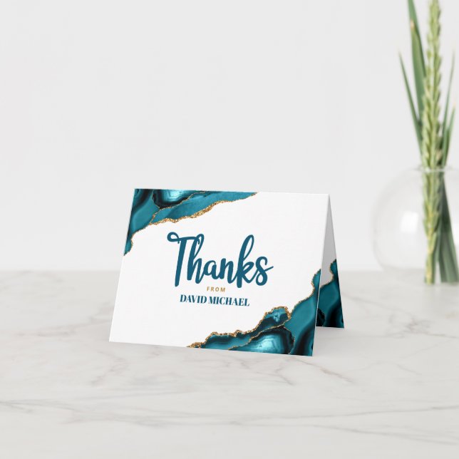 Carte De Remerciements Bar Mitzvah Simple moderne Turquoise Agate Script (Devant)