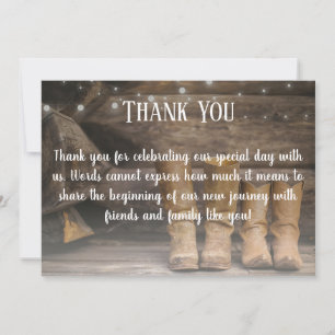 Carte De Remerciements Barne & Bottes Rustique Cowboy Mariage de l'Ouest