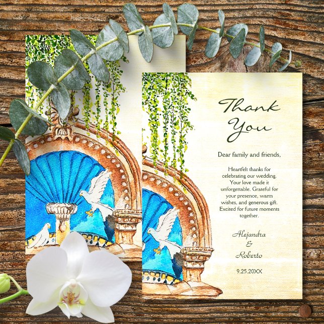 Carte De Remerciements Baroque Blue Arch Mariage Mexicain (Créateur téléchargé)