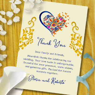 Carte De Remerciements Baroque Fleur de cœur et or mariage mexicain