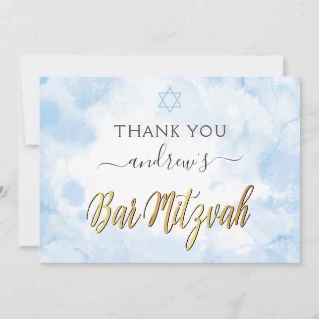 Carte De Remerciements Barre d'aquarelle bleu Mitzvah (Devant)