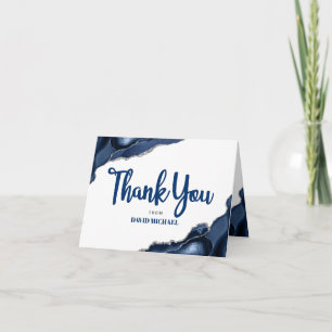 Carte De Remerciements Barre Mitzvah Marine Bleu Agate Script Simple Mini