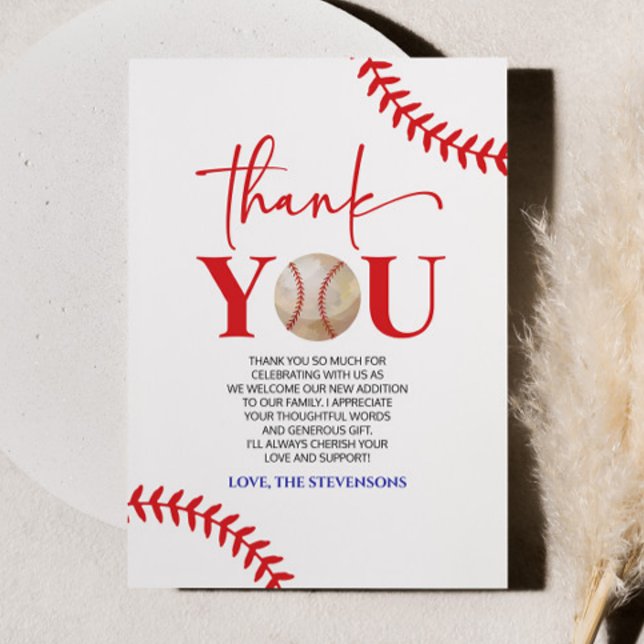 Carte De Remerciements Baseball Oh Boy Blue Red Baby shower blanc (Créateur téléchargé)
