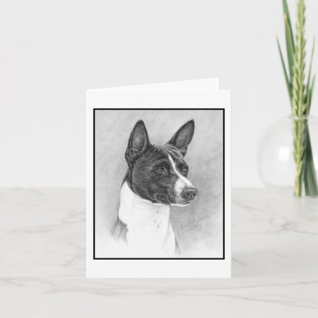 Carte De Remerciements Basenji, dessin noir et blanc (Devant)