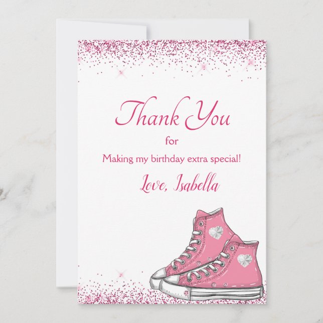 Carte De Remerciements Basket Anniversaire, Parties scintillant douce 16 (Devant)