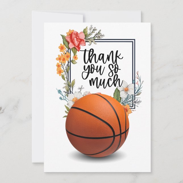 Carte De Remerciements Basket-ball avec fleurs pour coach (Devant)