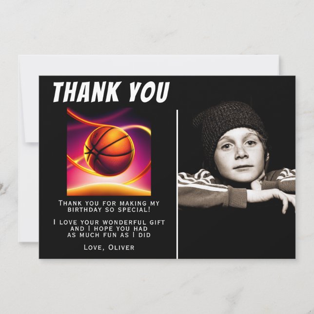 Carte De Remerciements Basketball Ball Sports Photo Anniversaire (Devant)