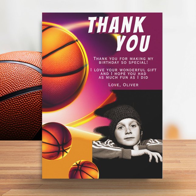 Carte De Remerciements Basketball Ball Sports Photo Anniversaire (Créateur téléchargé)