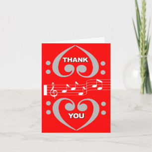 carte de remerciements Bass Clef Music Note Rouge