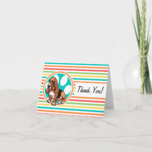 Carte De Remerciements Basset Hound ; Bright Rainbow Stripes