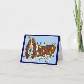 Carte De Remerciements Basset Hound Tangled In Christmas Lights