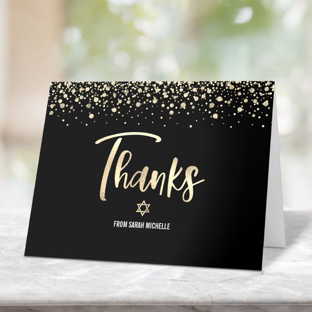 Carte De Remerciements Bat mitzvah Black Gold Parties scintillant Phuile  (Créateur téléchargé)