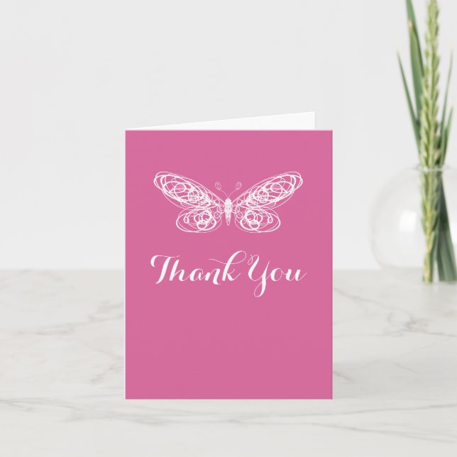 Carte de remerciements Bat mitzvah Fuchsia Butterf (Devant)