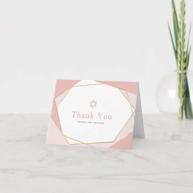 Carte De Remerciements Bat mitzvah géométrique rose et or (Devant)