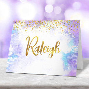Carte De Remerciements Bat mitzvah Gold Script Purple Nom personnalisé Ra