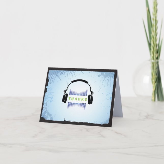 CARTE DE REMERCIEMENTS Bat mitzvah HEADPHONES Bar (Devant)