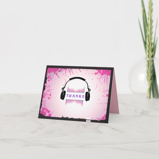 CARTE DE REMERCIEMENTS Bat mitzvah HEADPHONES Bar (Devant)