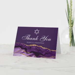 Carte De Remerciements Bat mitzvah juif chic violet étoile or de David