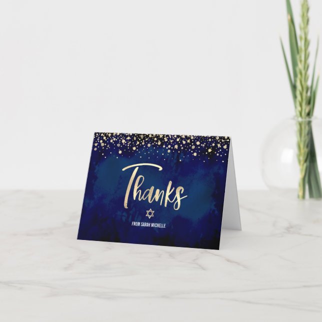 Carte De Remerciements Bat mitzvah Marine Parties scintillant or Foil Élé (Devant)