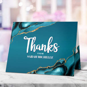 Carte De Remerciements Bat Mitzvah Or Turquoise Dégradé Agate Écriture Gr