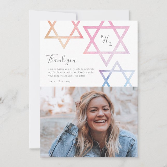 Carte de remerciements Bat mitzvah photo Ombré aqu (Devant)