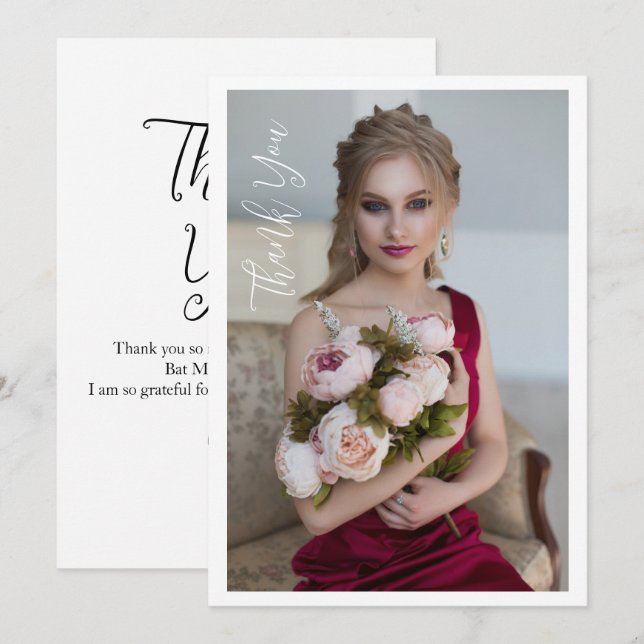Carte De Remerciements Bat mitzvah photo simple élégant Anniversaire (Devant / Derrière)