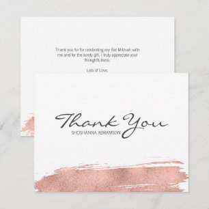 Carte de remerciements Bat mitzvah rose Gold Brush