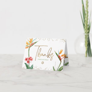 Carte De Remerciements Bat mitzvah tropical Floral Aquarelle Gold Script