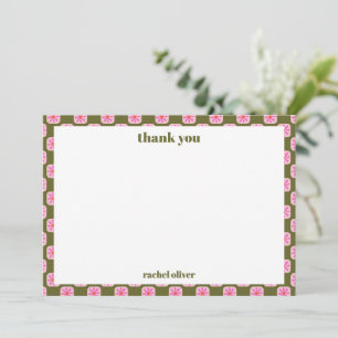 Carte De Remerciements Bat mitzvah vert rose rétro en carton fleuri