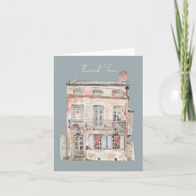 Carte De Remerciements Bâtiment Historique Nouvelle-Orléans Aquarelle (Devant)