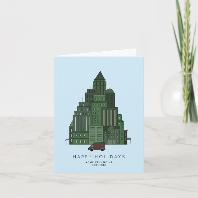 Carte De Remerciements Bâtiments de Noël de la ville Entreprise/Entrepris (Devant)