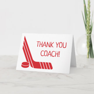 Carte De Remerciements Bâton de hockey et palet d'entraîneur minimal roug