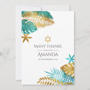 Carte De Remerciements Batz Mitzvah Tropical Turquoise et Or