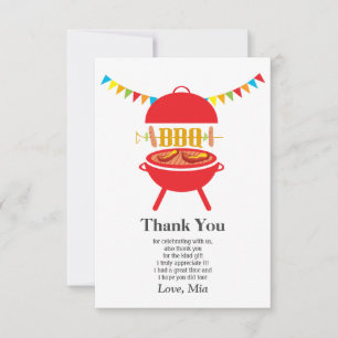 Carte De Remerciements bbbq birthday party, barbecue, bbbbq grill, thank 