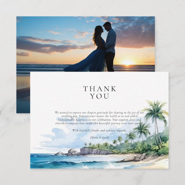 Carte De Remerciements Beach Tropical Summer Mariage (Devant / Derrière)