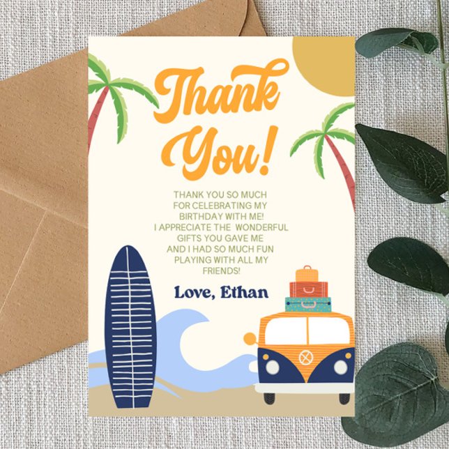 Carte De Remerciements Beach Wave Surf Board Blue Anniversaire Party (Créateur téléchargé)