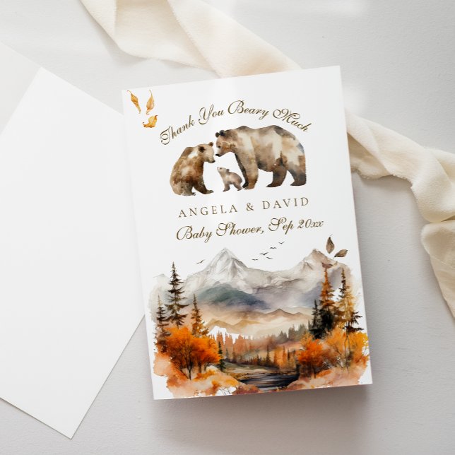 Carte De Remerciements Bear Adventure Fall Mountain Neutral Baby shower (Créateur téléchargé)