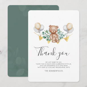 Carte De Remerciements Bear Cub Eucalyptus Balloons Script Baby shower