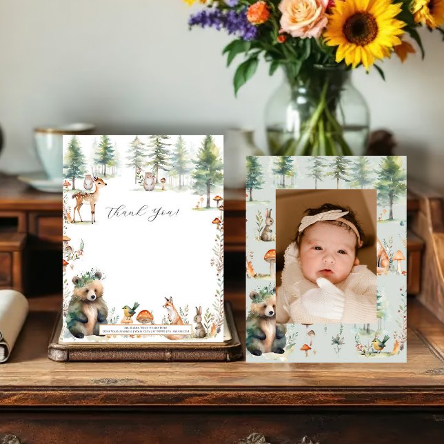 Carte De Remerciements Bear Forest Deer Cute Animaux Baby shower photo (Créateur téléchargé)