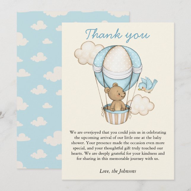 Carte De Remerciements Bear mignonne Hello Little One Baby shower (Devant / Derrière)