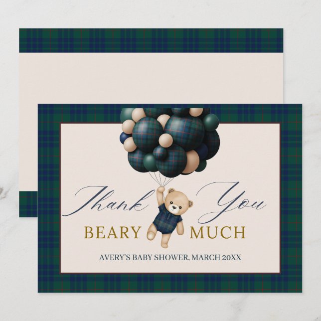 Carte De Remerciements Bearly Wait Teddy Balloon Baby Shower books (Devant / Derrière)