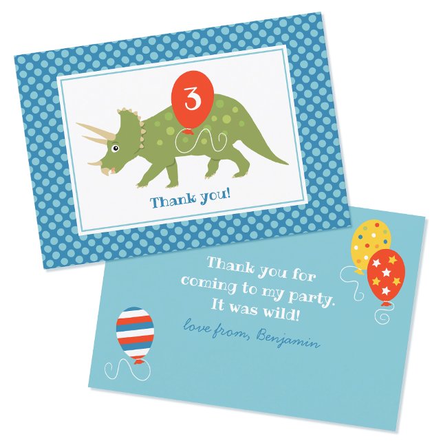 Carte De Remerciements Beau Anniversaire Dinosaur Tricératops Personnalis (Créateur téléchargé)