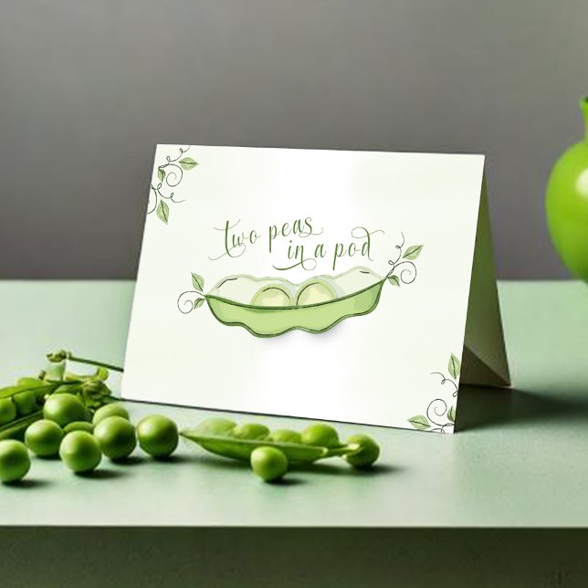 Carte De Remerciements Beau Baby shower Twins Peapod (Two peas in a pod folding thank you card)