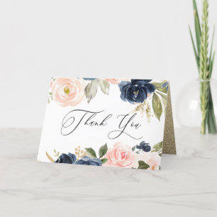 Carte De Remerciements Beau Blush & Navy Floral Spring Wedding