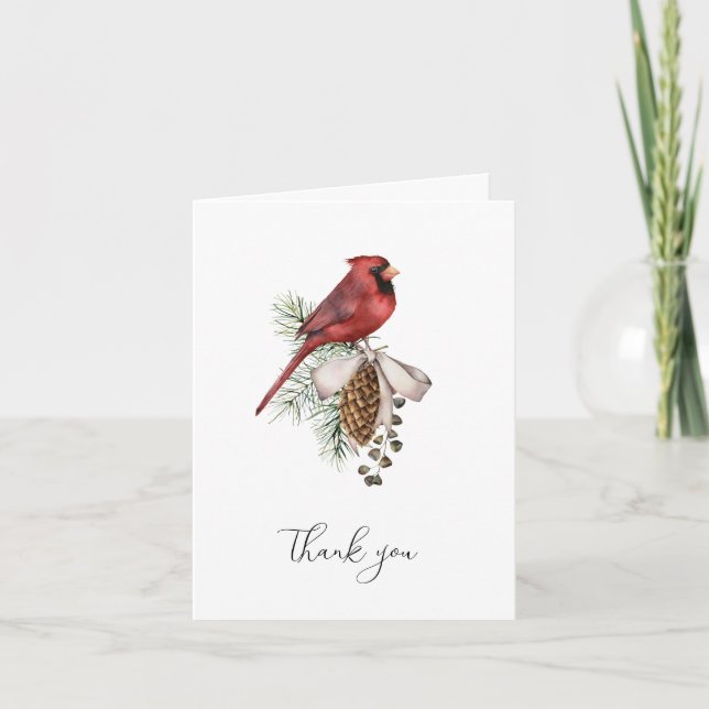 Carte De Remerciements Beau Cardinal de Noël Rouge (Devant)