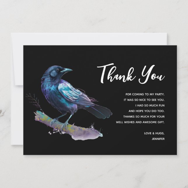 Carte De Remerciements Beau Corbeau sur une branche d'arbre (Devant)