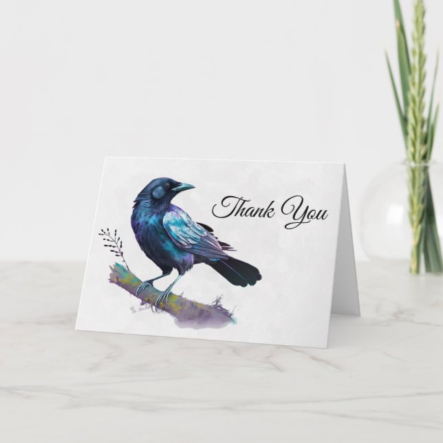 Carte De Remerciements Beau Corbeau sur une branche d'arbre (Devant)