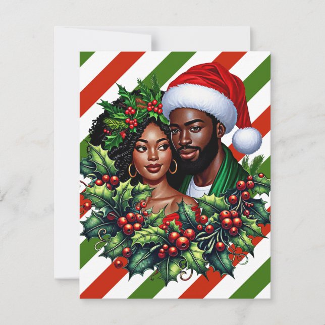 Carte De Remerciements Beau couple noir Holly noël art de la couronne (Devant)
