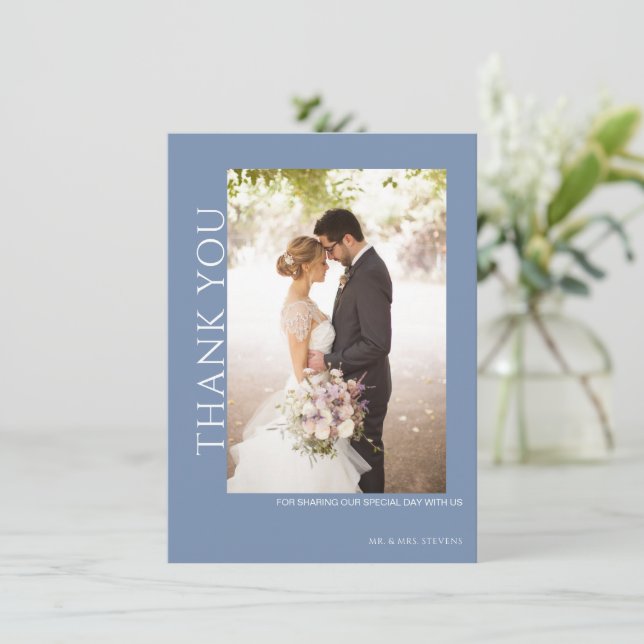 Carte De Remerciements Beau Mariage bleu (Debout devant)